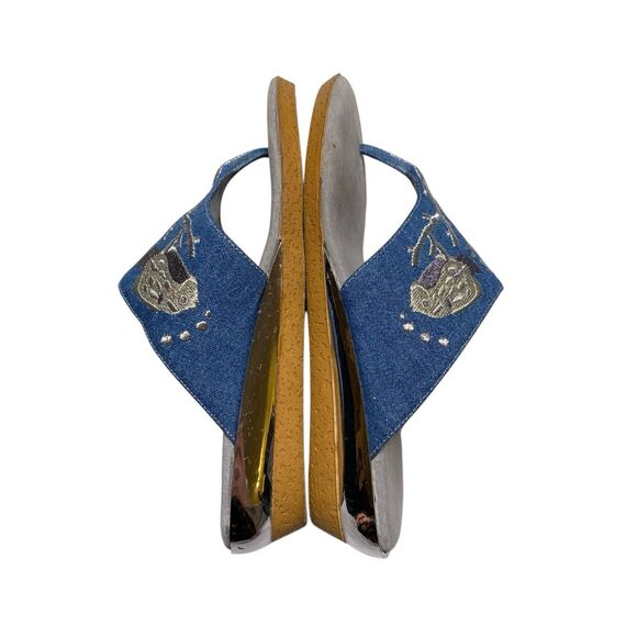 Annie Embroidered Denim Fish Sandals Womens 7.5 Slip On Casual Comfort Shoes - Picture 2 of 8